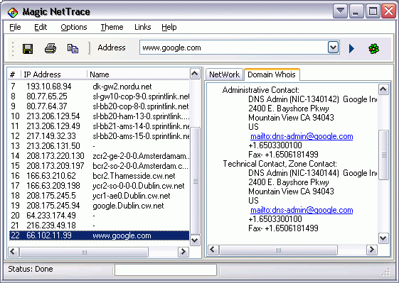 Magic NetTrace application screenshot