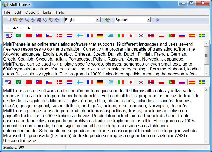 MultiTranse application screenshot